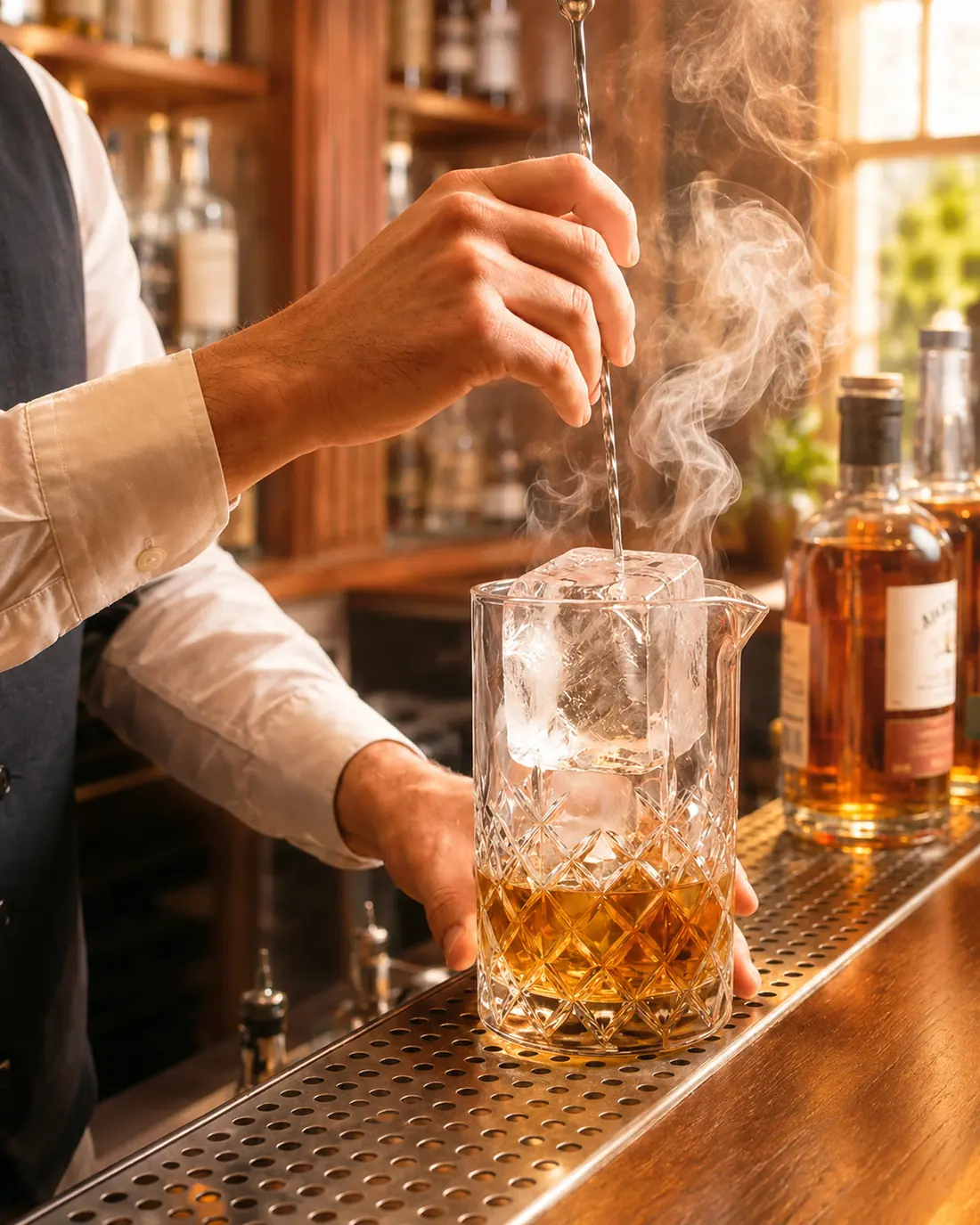 Bartender preparando un cocktail de autor